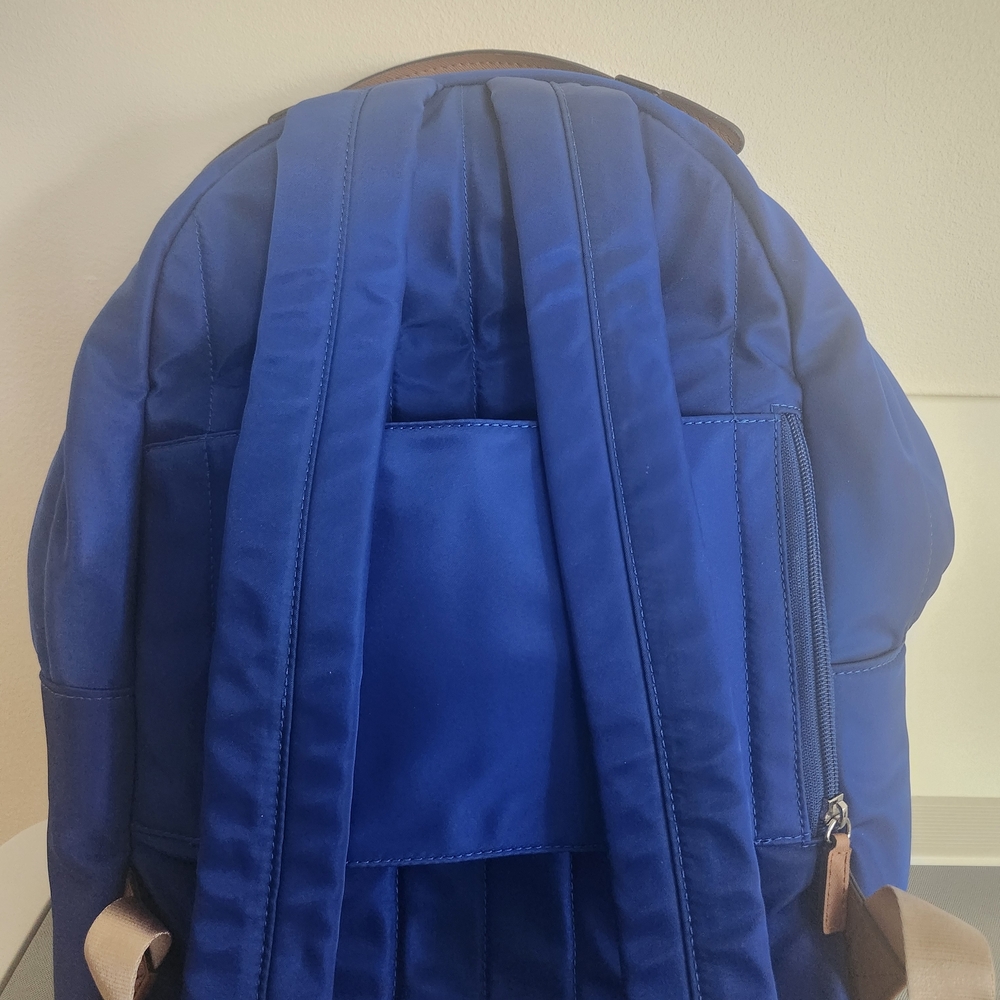 Michael Kors Men's Royal Blue Nylon Backpack with Tan Leather Trim - Picture 2 of 4